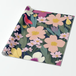 花カラフルピンク素敵な贈り物ラベル ラッピングペーパー