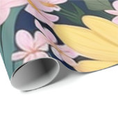 花カラフルピンク素敵な贈り物ラベル ラッピングペーパー (ロールコーナー)