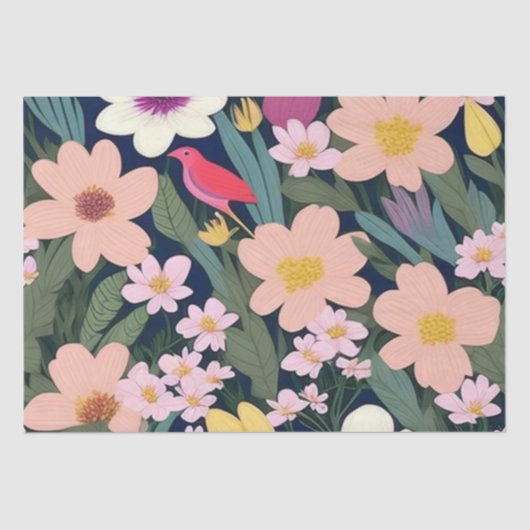 花カラフルピンク素敵な贈り物ラベル 薄葉紙 (正面)