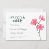 花カラフルピンク緑フローラブランチ泡立ち 招待状 (正面)