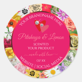花カラフルピンク製品ラベルハート宝石 ラウンドシール
