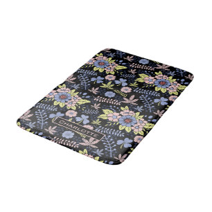 花カラフルフローラの名前のシームレスなパターン バスマット
