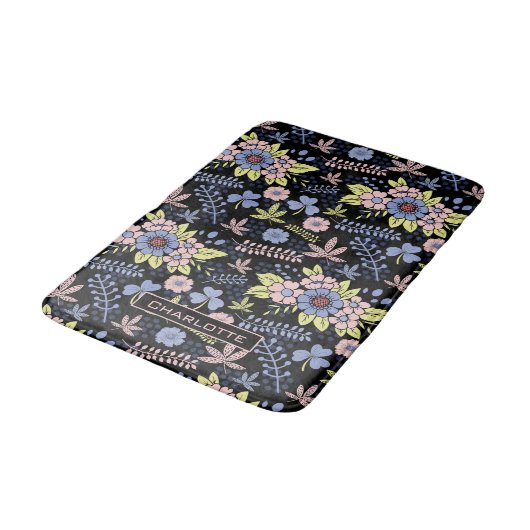 花カラフルフローラの名前のシームレスなパターン バスマット (アングル)
