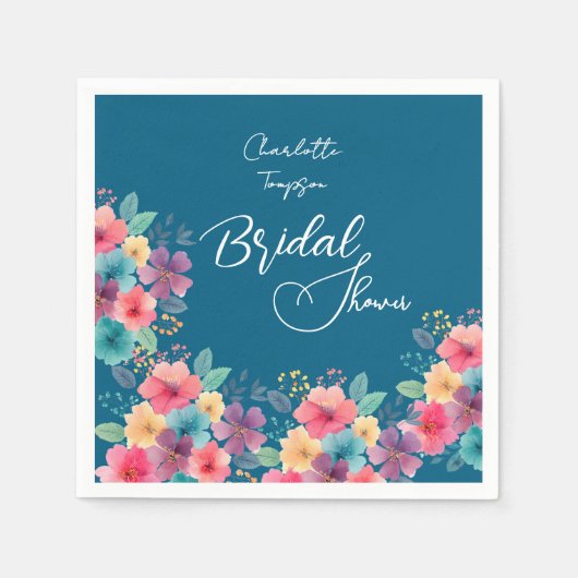 花カラフルブライダルBash スタンダードカクテルナプキン (正面)