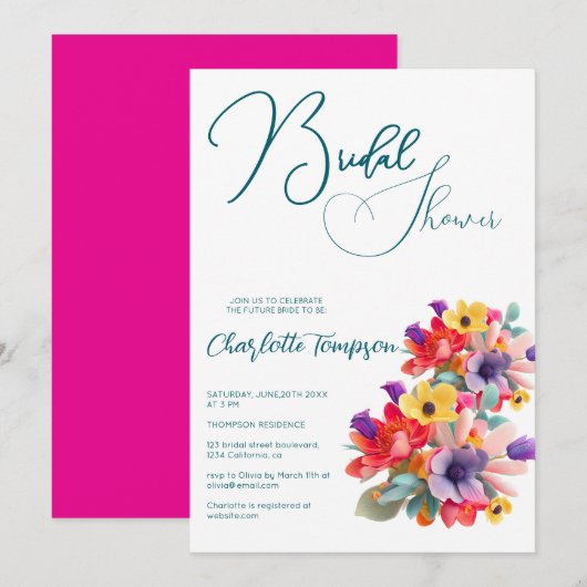 花カラフルブライダルBash 招待状 (正面/裏面)