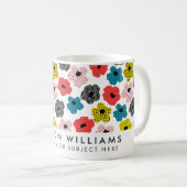 花カラフルモダン柄名前をカスタムするマグカップ コーヒーマグカップ (正面右)