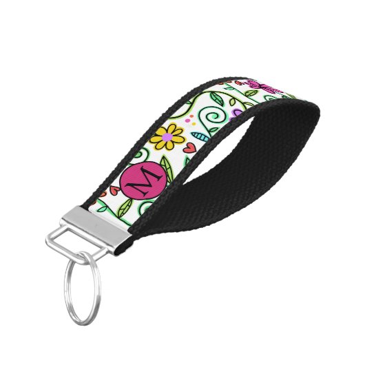 花カラフルモダン模様モノグラム リストバンドキーホルダー (アングル下)