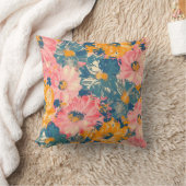 花カラフルモダン花柄 クッション (ブランケット)