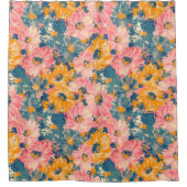 花カラフルモダン花柄 シャワーカーテン (正面)