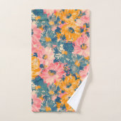 花カラフルモダン花柄 バスタオルセット (ハンドタオル)