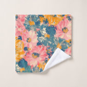 花カラフルモダン花柄 バスタオルセット (ウォッシュタオル)