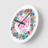 花カラフルリース最高のF*Kママ ラウンド壁時計 (傾斜)