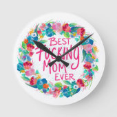 花カラフルリース最高のF*Kママ ラウンド壁時計 (正面)