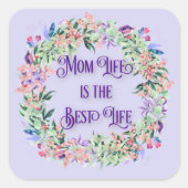 花カラフルリース母の人生は最高の命 スクエアシール (正面)