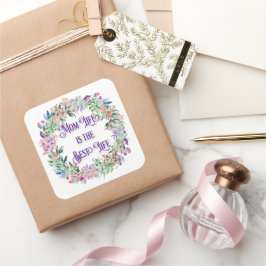 花カラフルリース母の人生は最高の命 スクエアシール