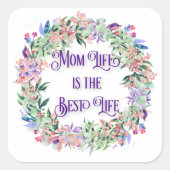 花カラフルリース母の人生は最高の命 スクエアシール (正面)