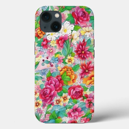 花カラフルヴィンテージスタイルアートフォンケース Case-Mate iPhoneケース (裏面)