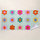 花カラフルヴィンテージフローラ ビーチタオル (正面)