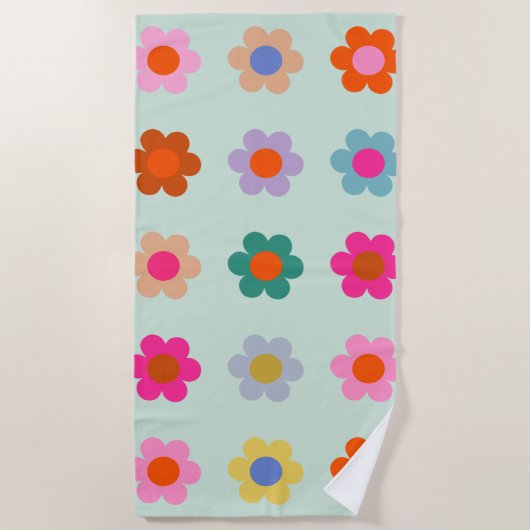 花カラフルヴィンテージフローラ ビーチタオル (正面)