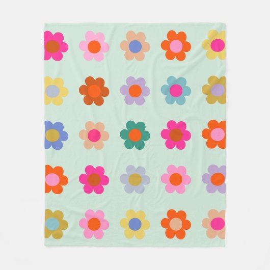花カラフルヴィンテージフローラ フリースブランケット (正面)