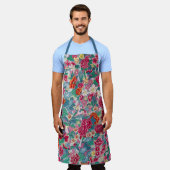 花カラフル中国の柄 エプロン (着用した状態)