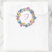 花カラフル丸フレームMonogramスタンプ ラウンドシール (バッグ)