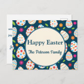 花カラフル付きイースター卵パターン シーズンポストカード (正面/裏面)