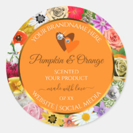 花カラフル付きオレンジ色の製品ラベル ラウンドシール