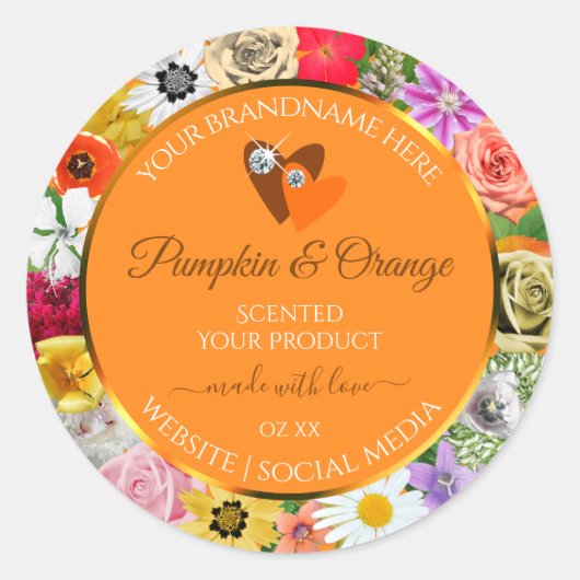 花カラフル付きオレンジ色の製品ラベル ラウンドシール (正面)