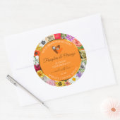 花カラフル付きオレンジ色の製品ラベル ラウンドシール (封筒)