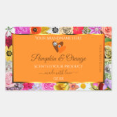 花カラフル付きオレンジ色の製品ラベル 長方形シール (正面)