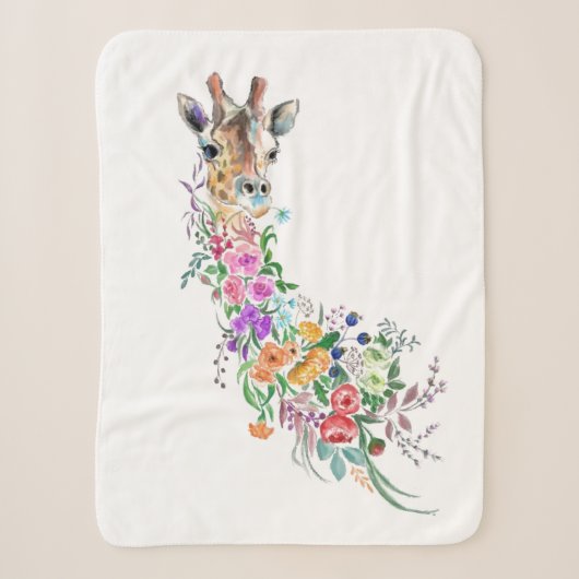 花カラフル付きキリン毛布 シェルパブランケット (正面)
