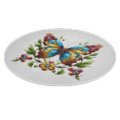 花カラフル付きステンドグラス蝶 カッティングボード (角)