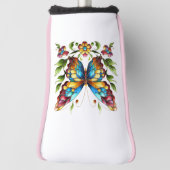 花カラフル付きステンドグラス蝶 ゴルフヘッドカバー (回転90)