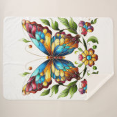 花カラフル付きステンドグラス蝶 シェルパブランケット (正面(横))