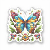 花カラフル付きステンドグラス蝶 シール (正面)