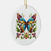 花カラフル付きステンドグラス蝶 セラミックオーナメント (右)