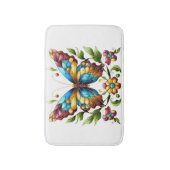 花カラフル付きステンドグラス蝶 バスマット (正面縦)