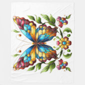 花カラフル付きステンドグラス蝶 フリースブランケット (正面)