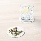 花カラフル付きステンドグラス蝶 ペーパーコースター (インサイチュ)