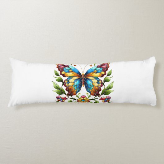花カラフル付きステンドグラス蝶 ボディピロー (正面)