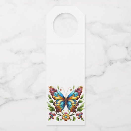 花カラフル付きステンドグラス蝶 ボトルネックタグ (正面)