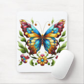 花カラフル付きステンドグラス蝶 マウスパッド (マウス)