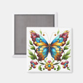 花カラフル付きステンドグラス蝶 マグネット (正面/裏面)