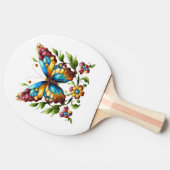 花カラフル付きステンドグラス蝶 卓球ラケット (横)