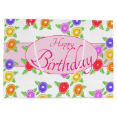 花カラフル付きデザイナー ラージペーパーバッグ (裏面)