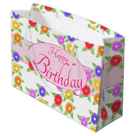 花カラフル付きデザイナー ラージペーパーバッグ