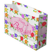 花カラフル付きデザイナー ラージペーパーバッグ (正面アングル)