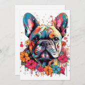 花カラフル付きフランスのブルドッグ シーズンカード (正面/裏面)