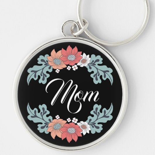 花カラフル付きMom Keychain キーホルダー (正面)